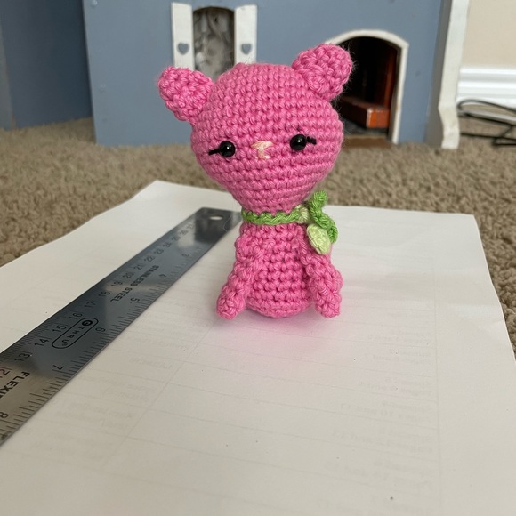 Handmade, Crocheted Strawberry Shortcake Doll with Custard the Cat - Picture 7 of 10